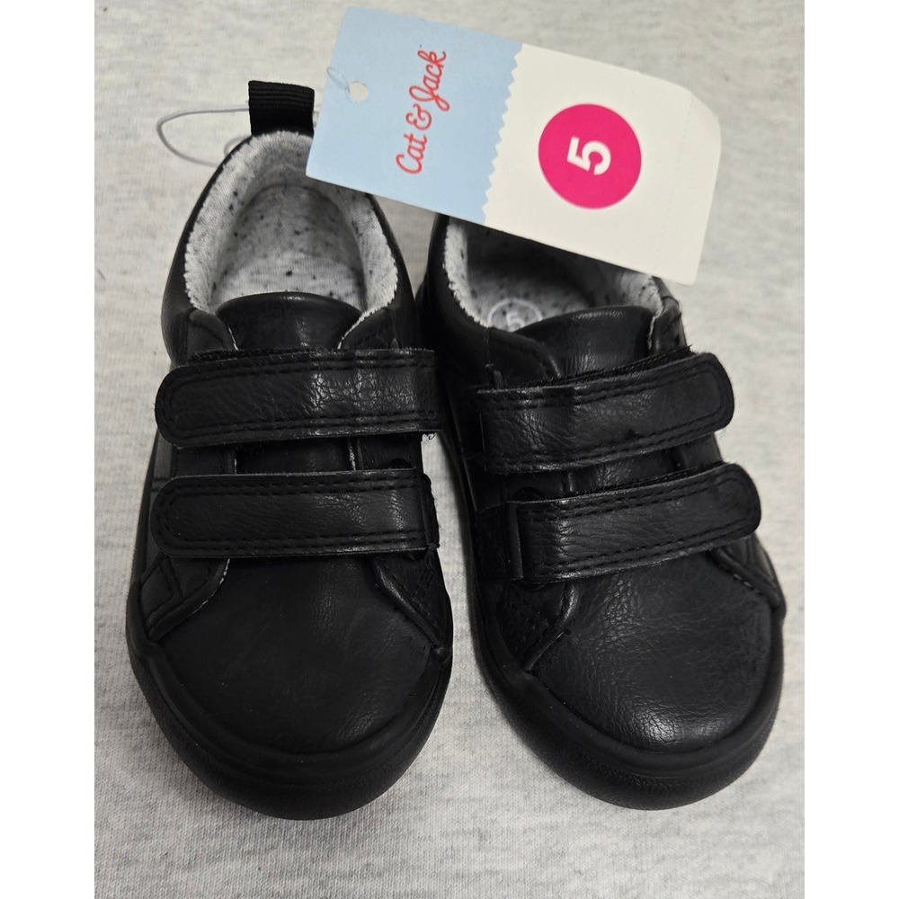 Cat & Jack Toddler Boys Black Hook and Loop Sneakers Size 5 NWT with box